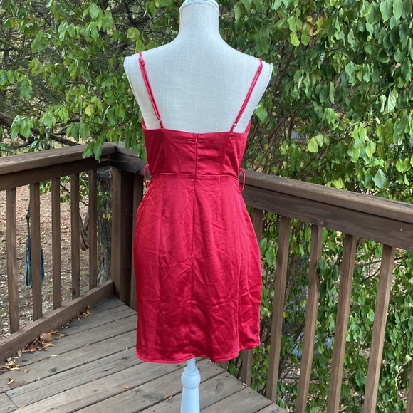 BEBE SATIN COWL NECK WRAP DRESS RED - Picture 5 of 8